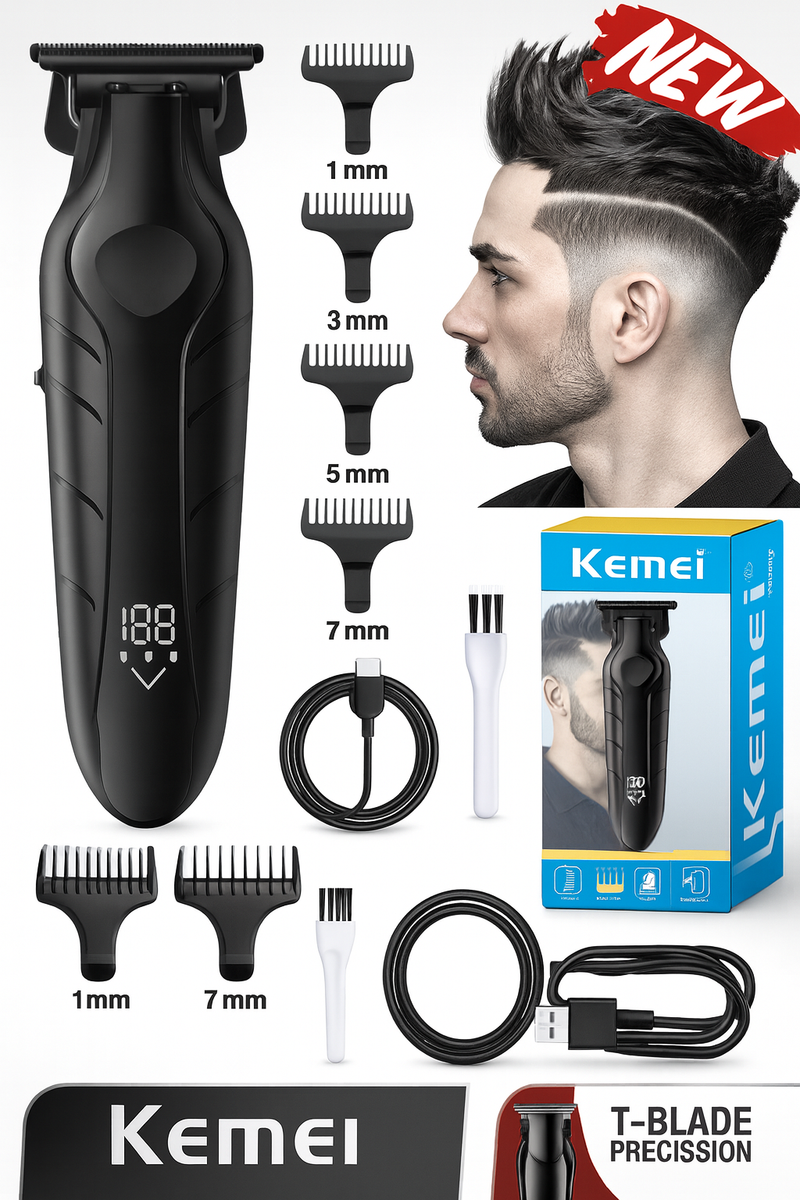 CORTADORA PATILLERA TRIMMER RECARGABLE USB TRANSBORDER BARBER KEMEI MODELO KM-2269