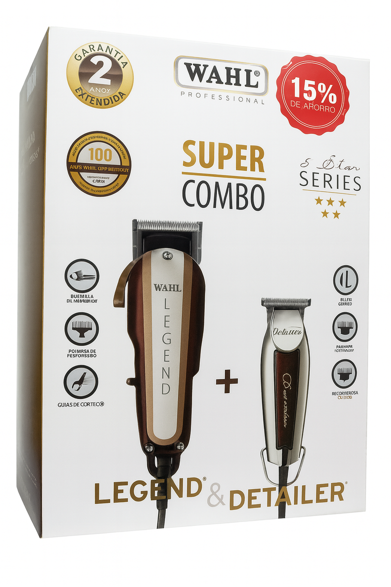 COMBO BARBER CORTADORA WAHL LEGEND CABLE + DETAILER CON CABLE SERIE 5 STAR